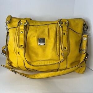 MCM Yellow Leather Silver Studded Zip Satchel/Handbag!! RARE!! ☀️💛